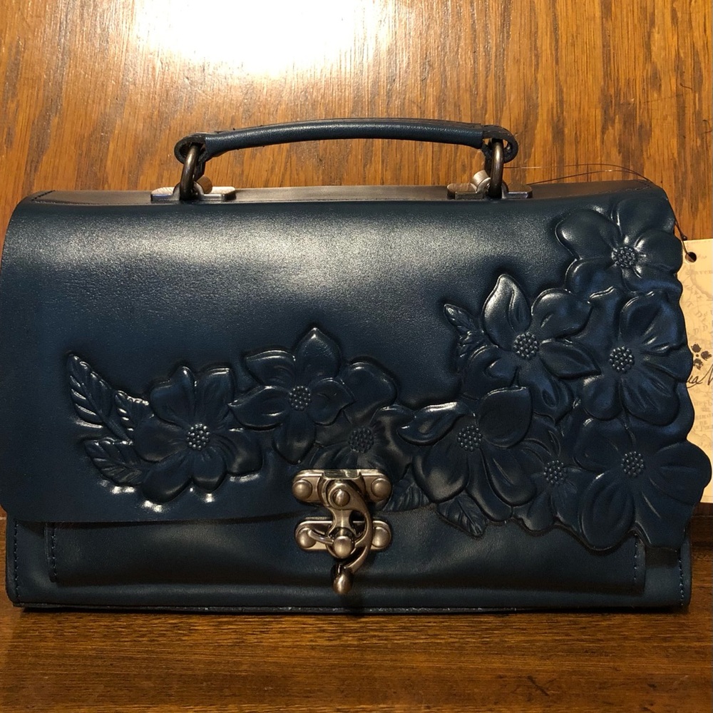NWT-Patricia Nash-Charonne-Med Satchel with Strap-Tooled Leather-Lapis Blue-$199